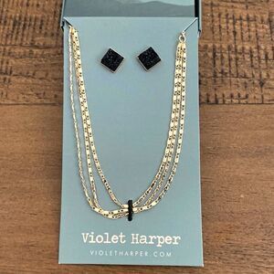 Violet Harper - Isla - Layered Necklace & Black Druzy Earring Set - Brand New!